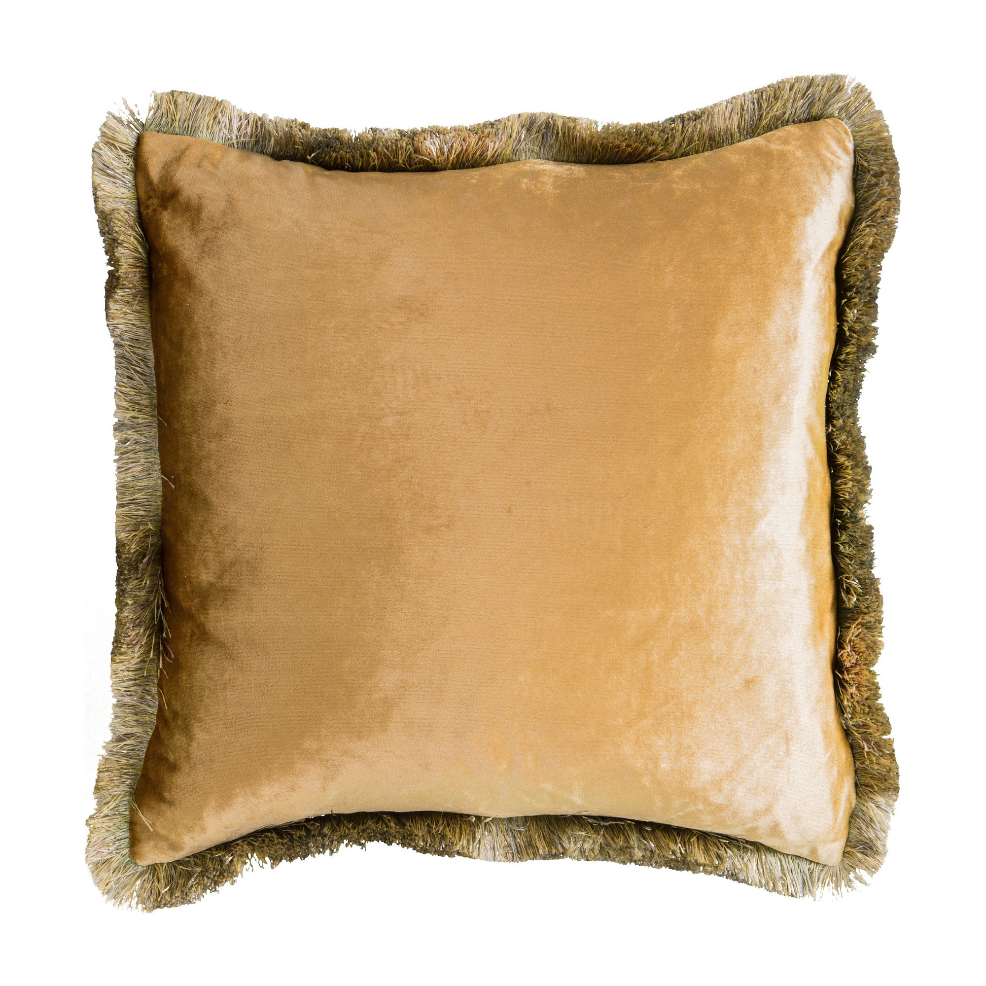 Victoria Velvet Fringe Cushion In Ochre Yellow